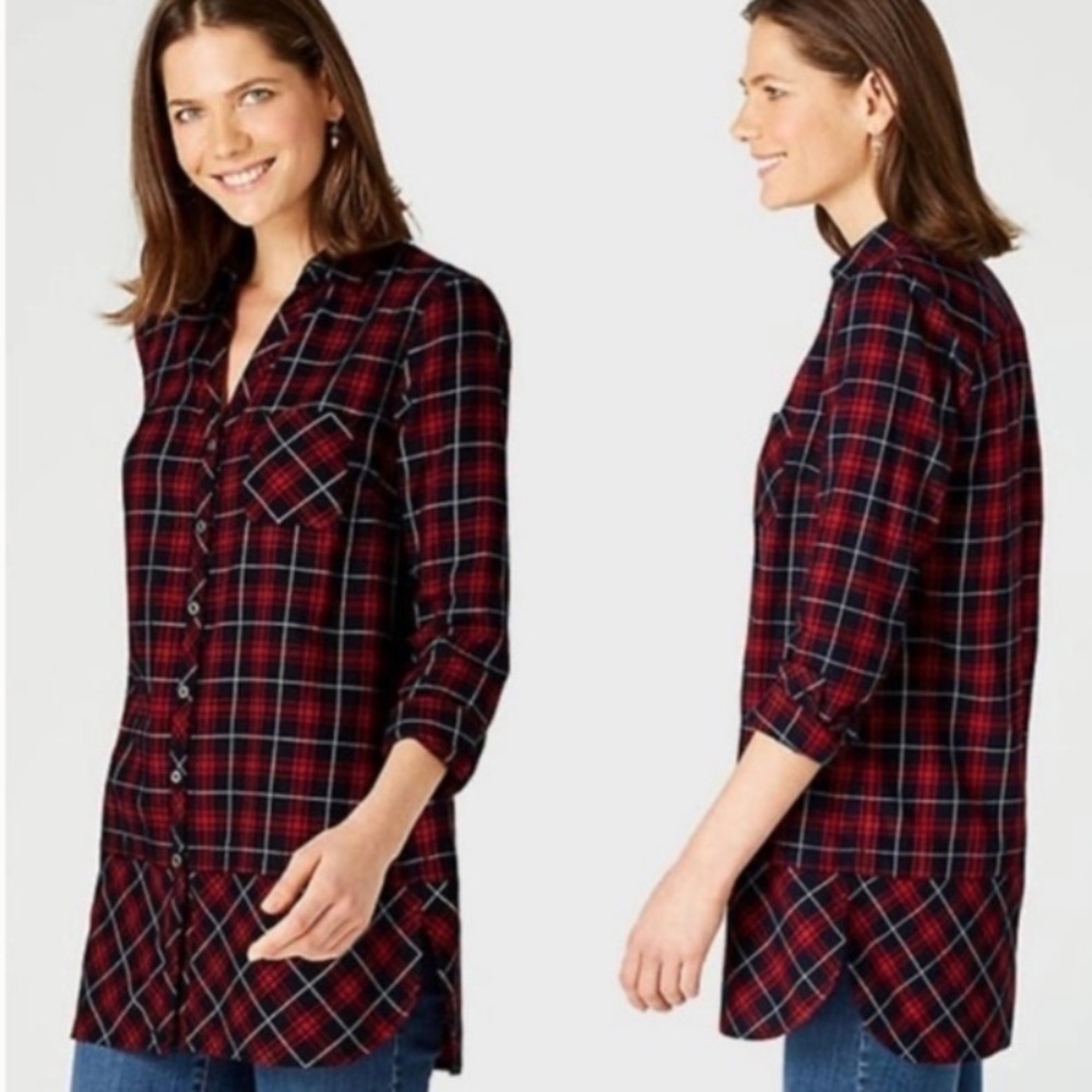 J. Jill Plaid Button Down Tunic